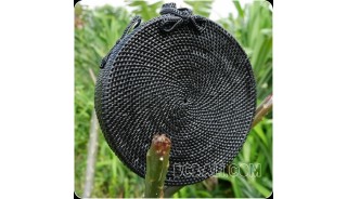 black color ata rattan handbag handwoven handmade circle design